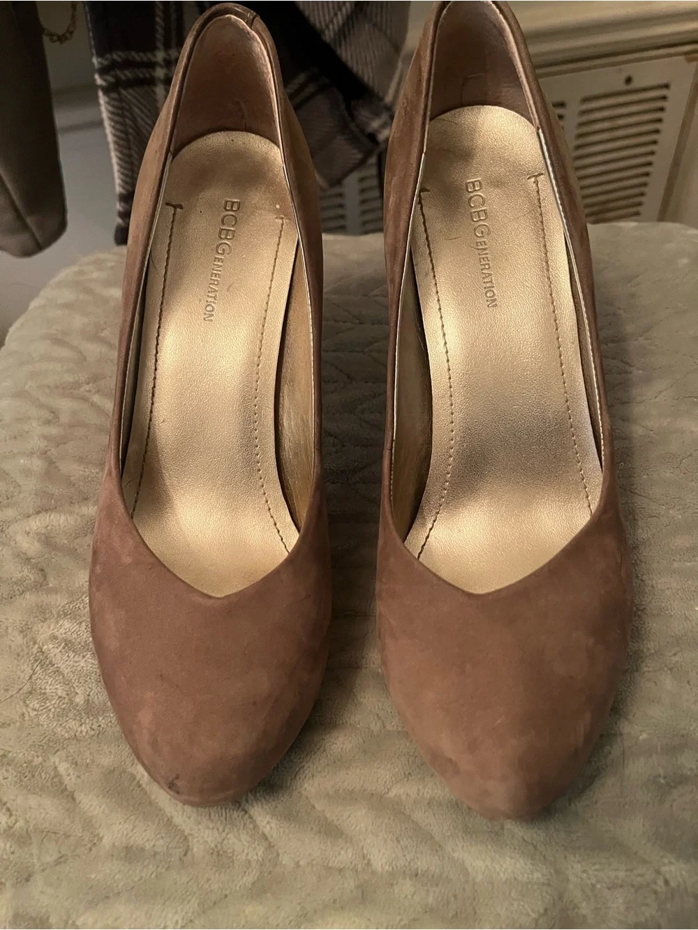 BCBGeneration Taupe Suede Pointed-Toe Pumps